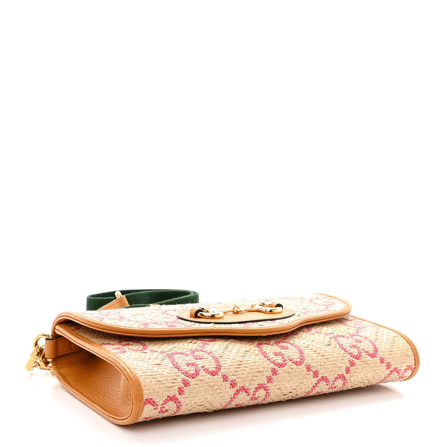 Gucci Raffia Textured Dollar Calfskin GG Monogram Web Small Horsebit 1955 Crossbody Bag Natural Bright Hibiscus Sun Oil 4 of 12