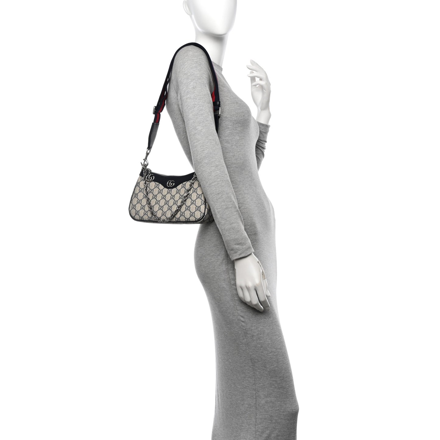 GG Supreme Monogram Textured Dollar Calfskin Web Small Ophidia GG Handbag Beige Blue