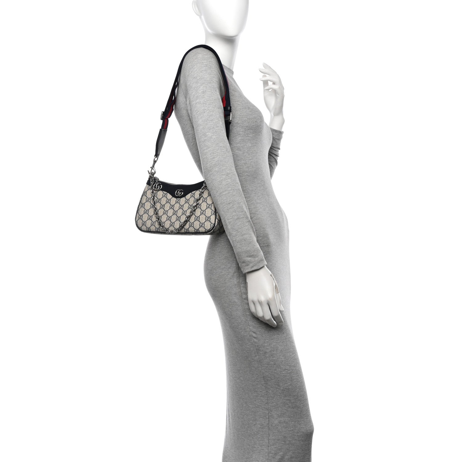 Gucci GG Supreme Monogram Textured Dollar Calfskin Web Small Ophidia GG Handbag Beige Blue 2 of 13