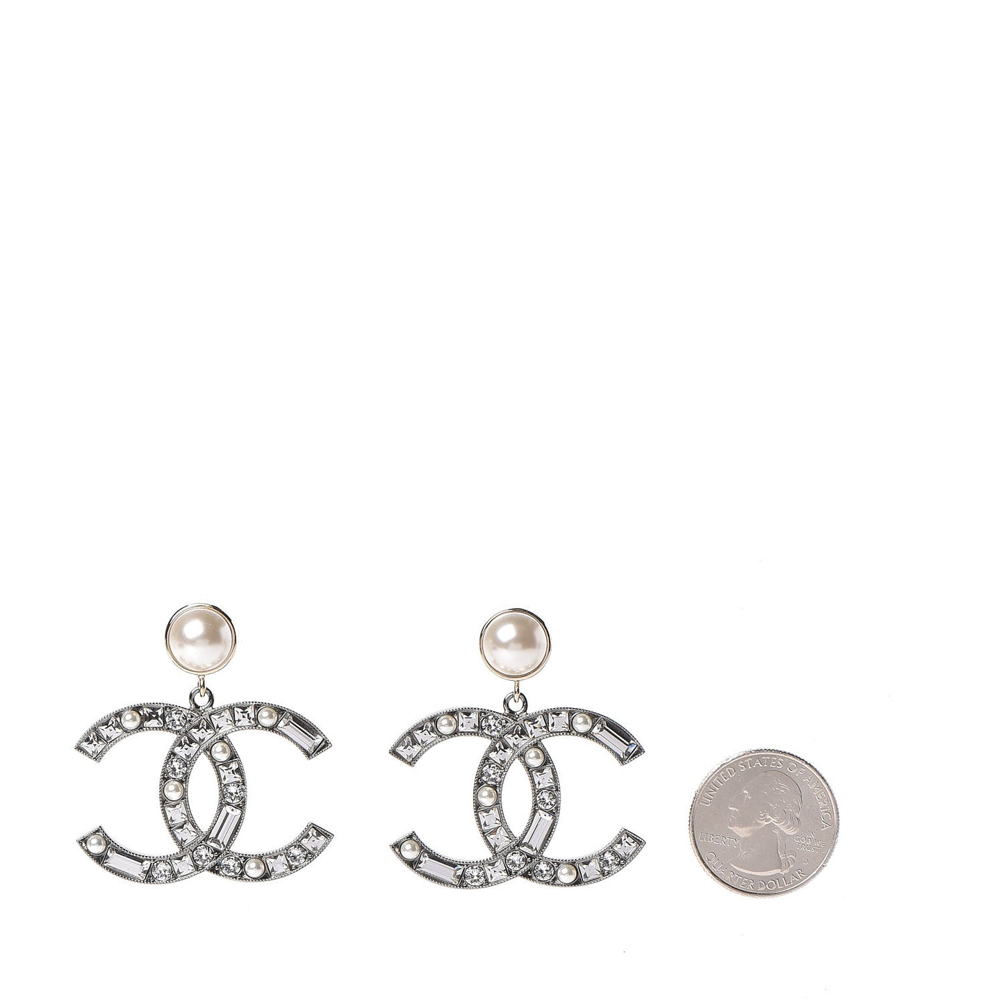 Crystal Baguette Pearl Bright Young Things CC Drop Earrings Silver