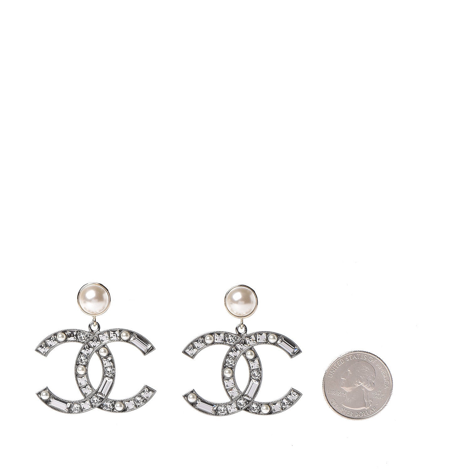 Chanel Crystal Baguette Pearl Bright Young Things CC Drop Earrings Silver 2 of 5