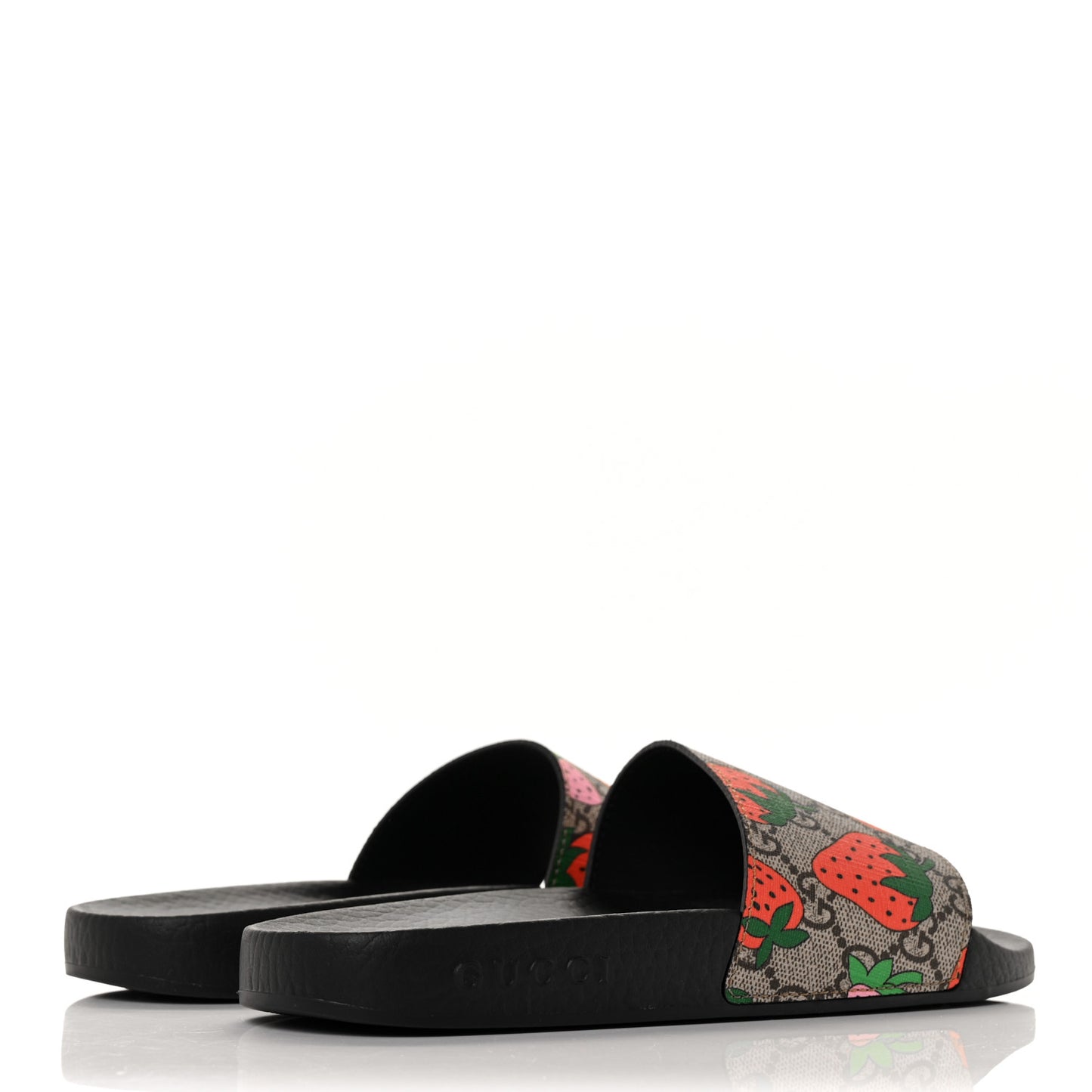 GG Supreme Monogram Strawberry Slide Sandals 36 Beige Multicolor