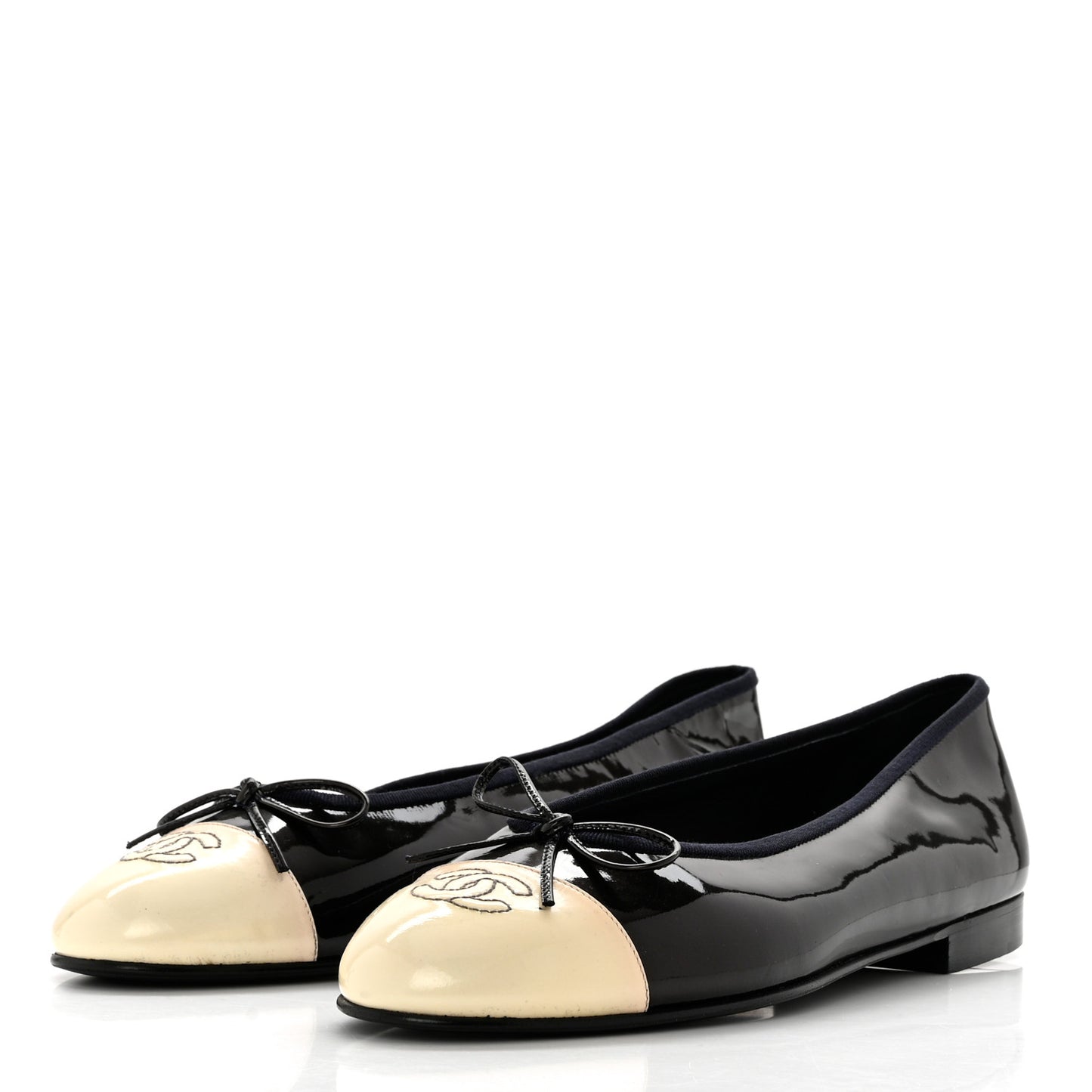 Patent CC Cap Toe Ballerina Flats 40.5 Black Beige