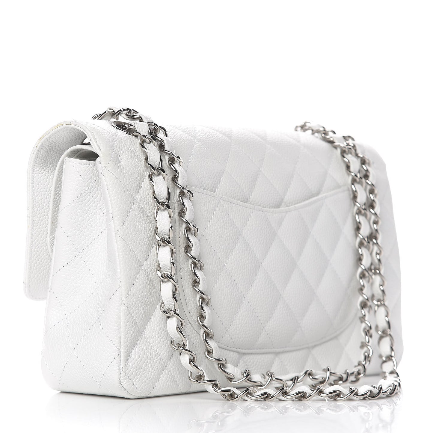 Caviar Quilted Medium Double Flap White