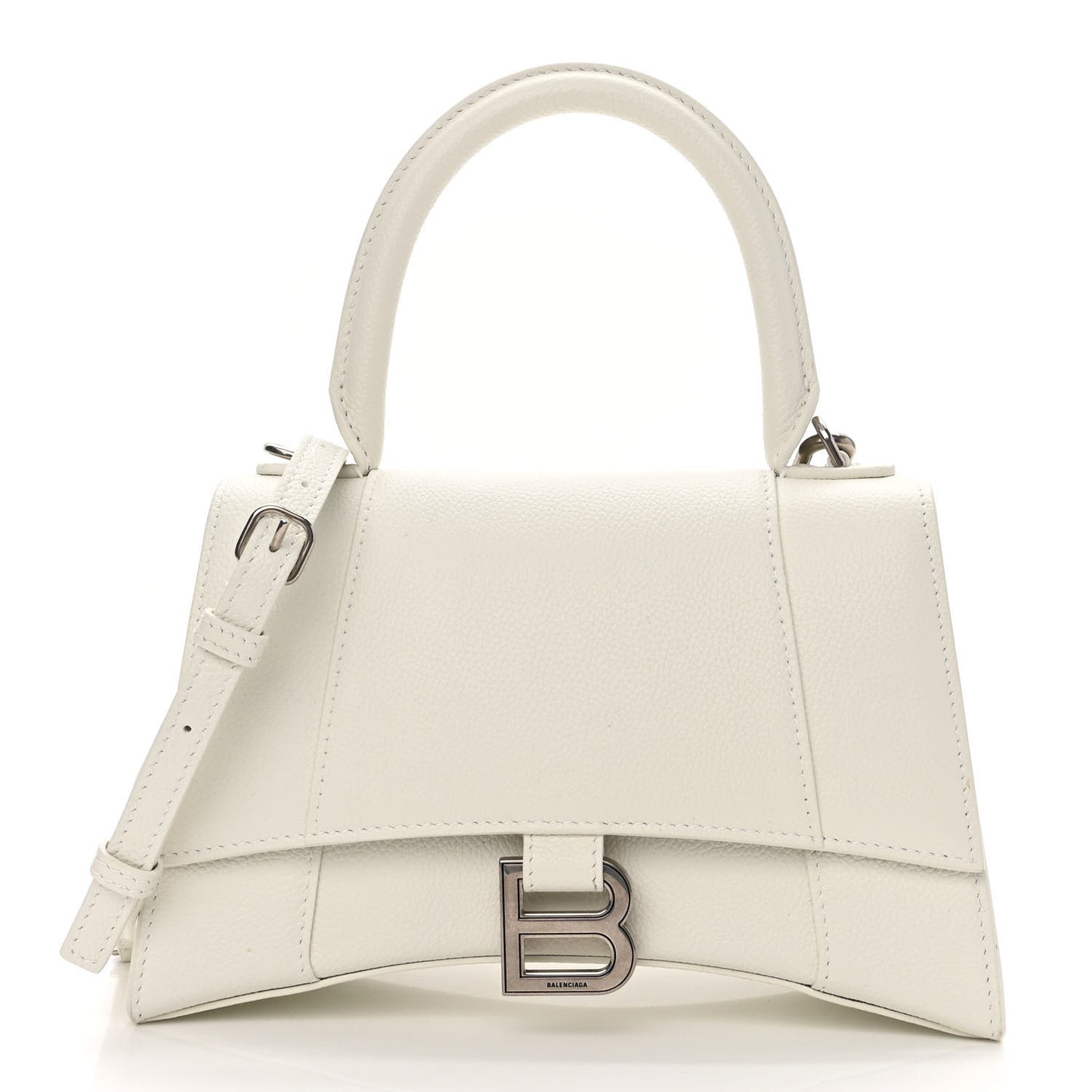 Grained Calfskin Small Hourglass Top Handle Bag White