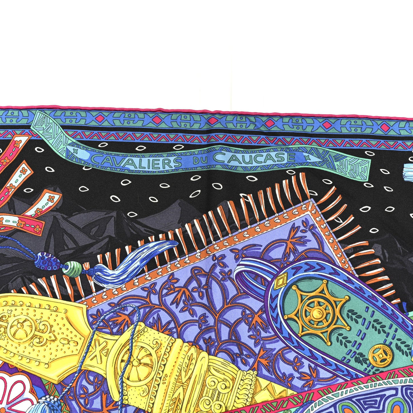 Silk Cavaliers du Caucase Scarf 90 Black Bleu Vert