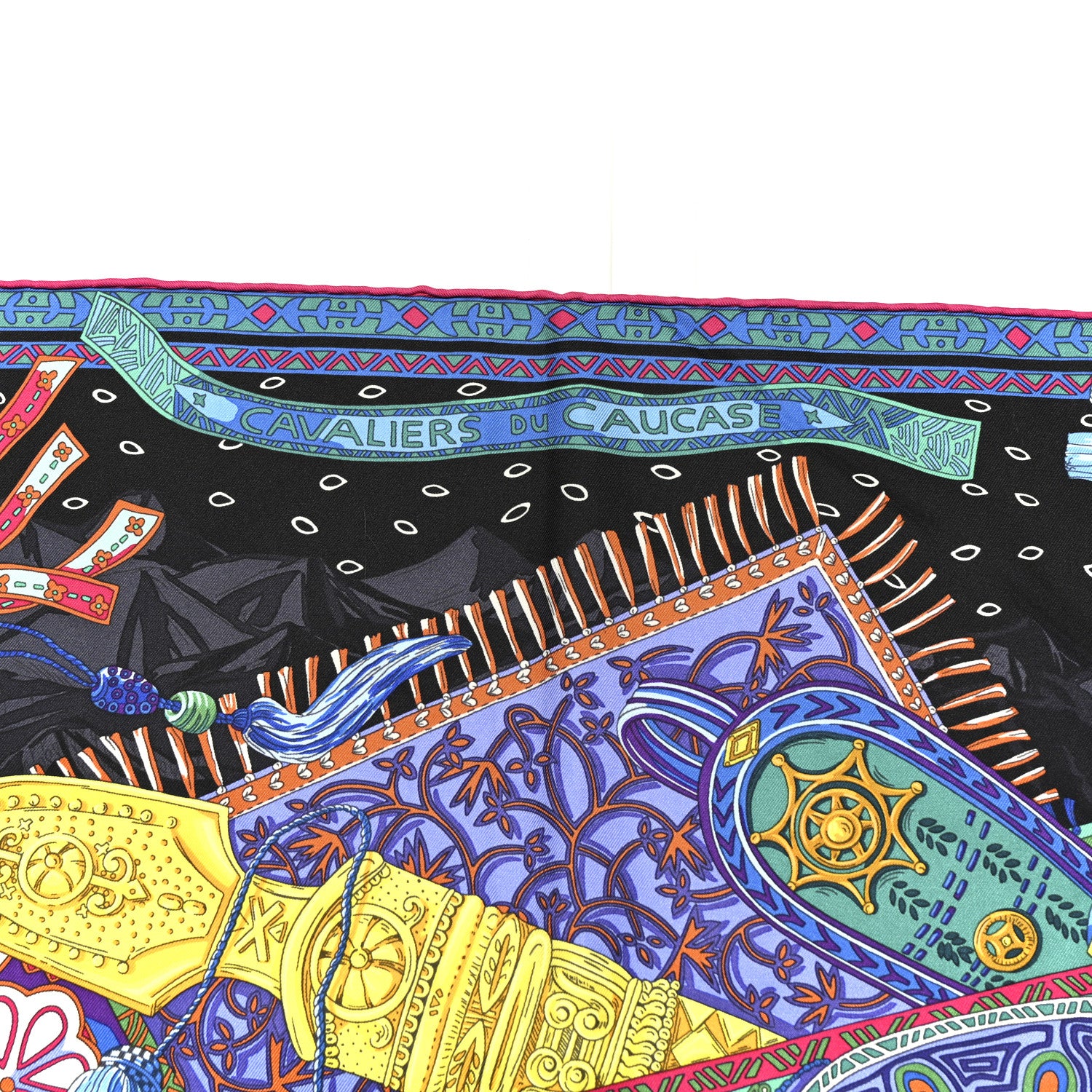 Hermes Silk Cavaliers du Caucase Scarf 90 Black Bleu Vert 5 of 5