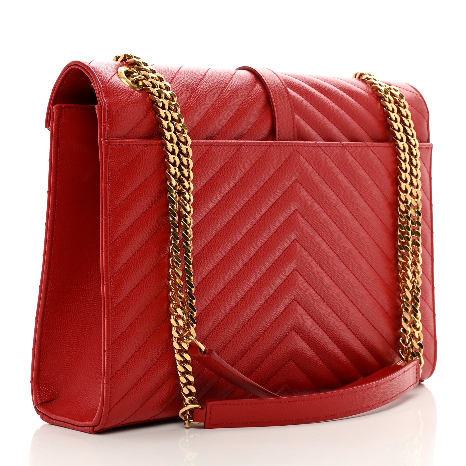 Saint Laurent Grain De Poudre Matelasse Chevron Large Monogram Satchel Lipstick Red 3 of 10