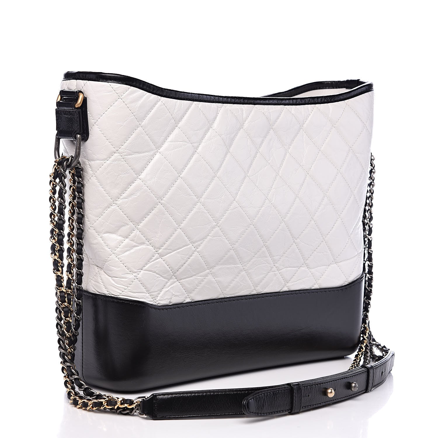 Chanel Aged Calfskin Quilted Large Gabrielle Hobo White Black 3 of 12