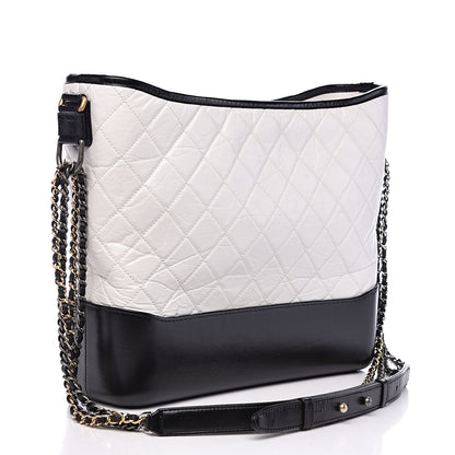 Chanel Aged Calfskin Quilted Large Gabrielle Hobo White Black 3 of 12
