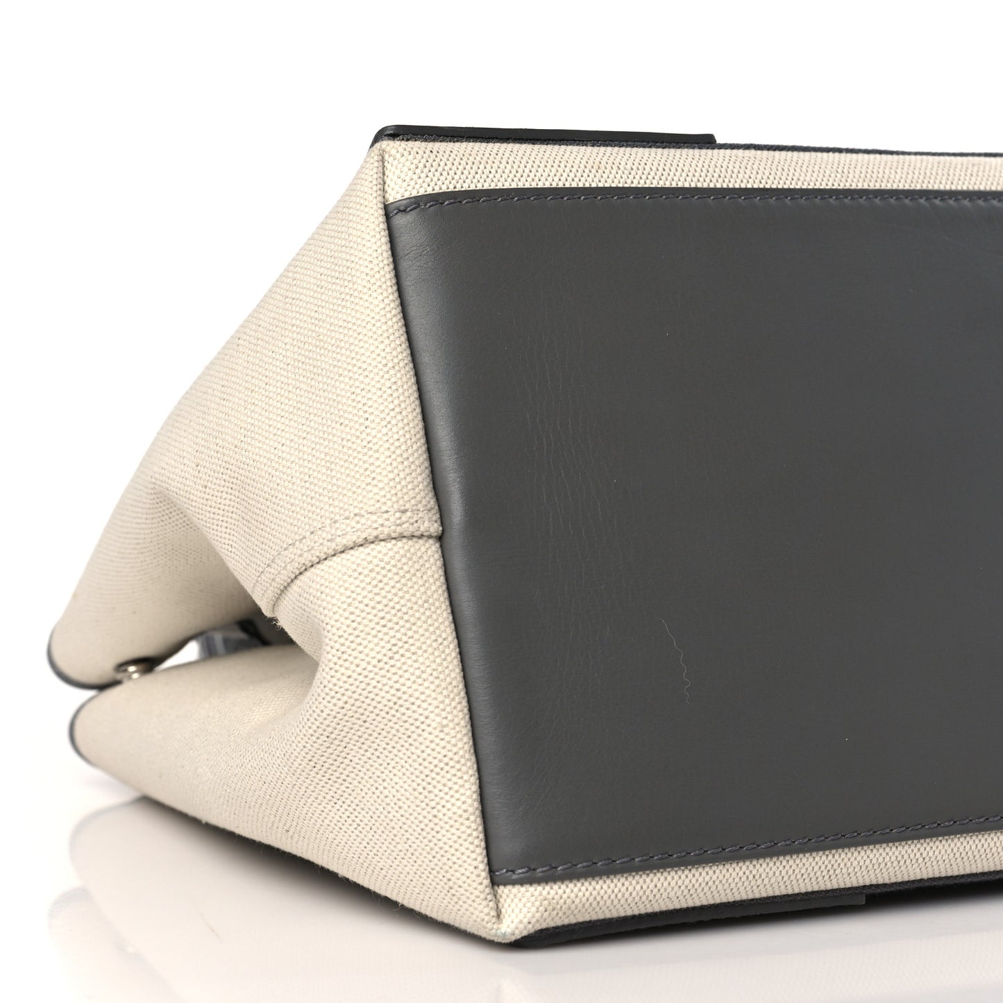 Cotton Canvas Calfskin S Navy Cabas Naturel Gris Acier