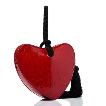 Saint Laurent Patent Crocodile Embossed Sac Coeur Heart Shaped Clutch Red 4 of 15