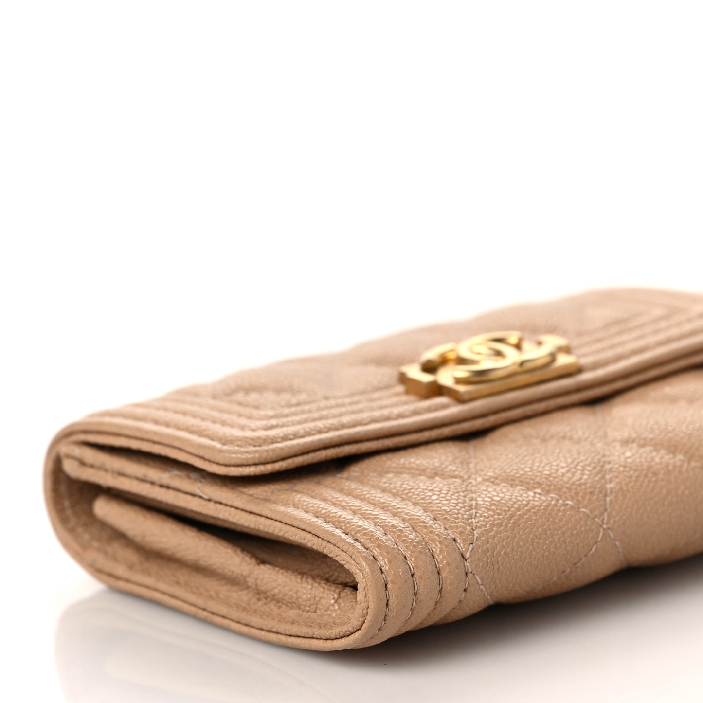 Caviar Quilted Boy Card Holder Wallet Beige
