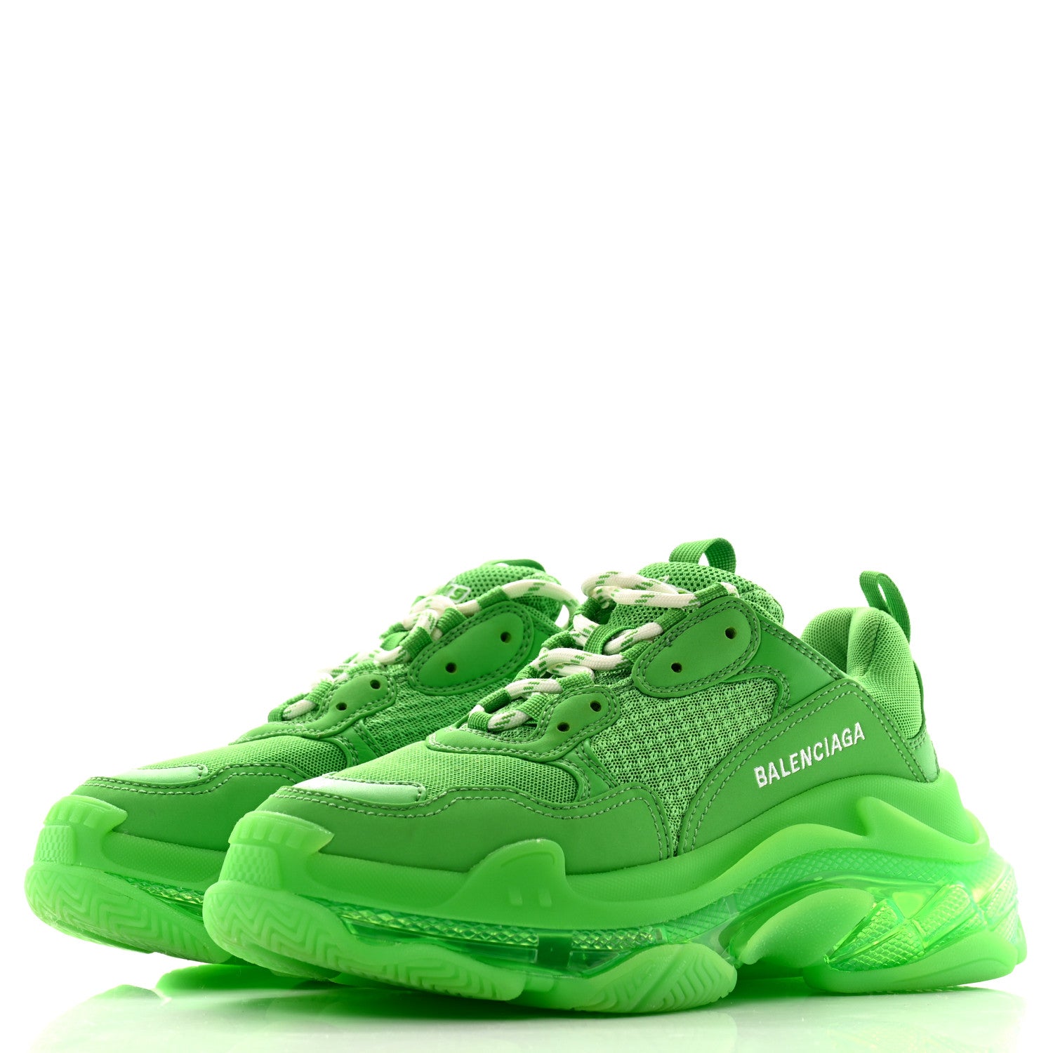 Balenciaga Fabric Mesh Clear Sole Womens Triple S Sneakers 38 Green 3 of 7
