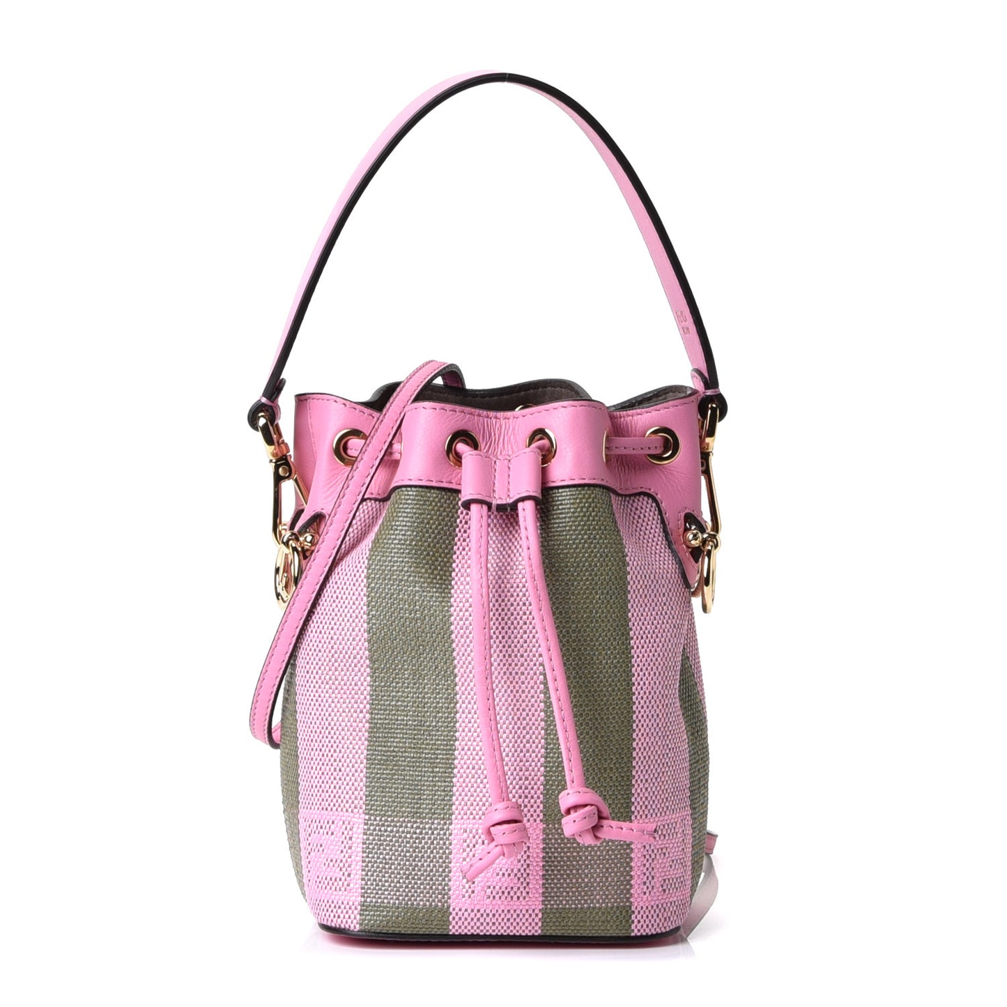 Raffia Vitello Seta F is Fendi Pequin Gingham Woven Mini Mon Tresor Bucket Bag Military Rosa Lollypop