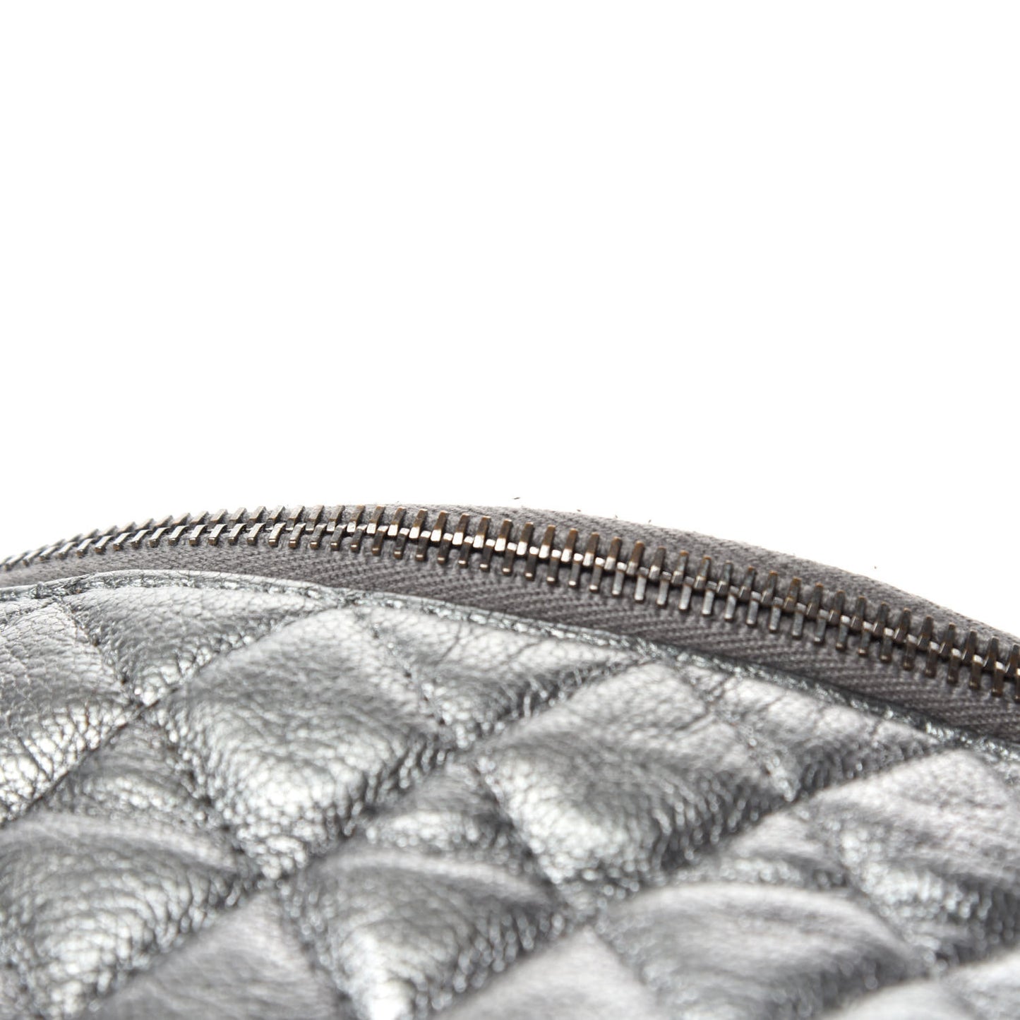 Metallic Goatskin Quilted Banane Waist Bag Fanny Pack Silver