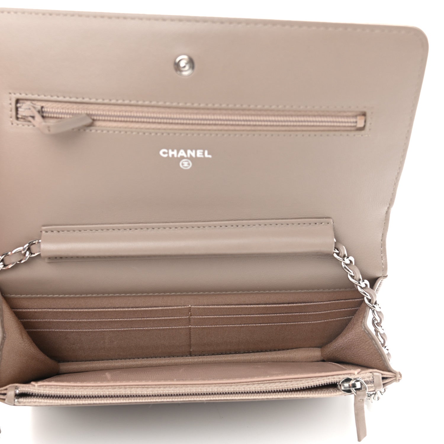 Chanel Lambskin Quilted Wallet on Chain WOC Taupe 5 of 13