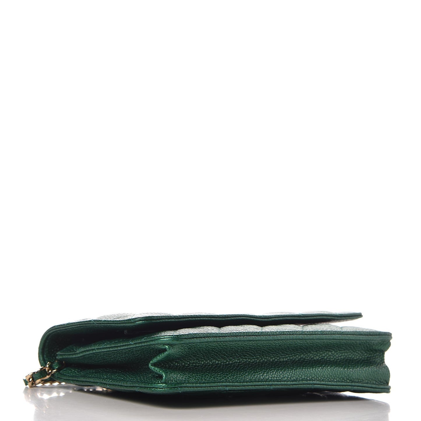 Metallic Caviar Quilted Wallet On Chain WOC Green