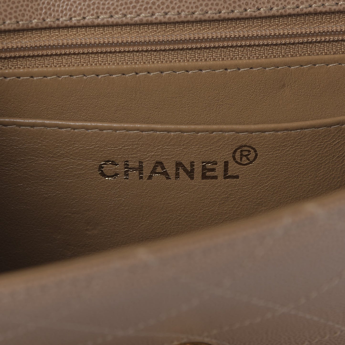 Caviar Stitch Small Single Flap Beige