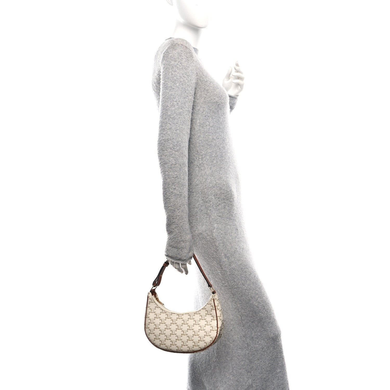 Celine Canvas Calfskin Ava Triomphe Shoulder Bag White 2 of 13