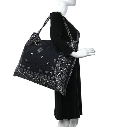 Chanel Cotton Quilted XXL Bandana Shopping Tote Blue 2 of 12