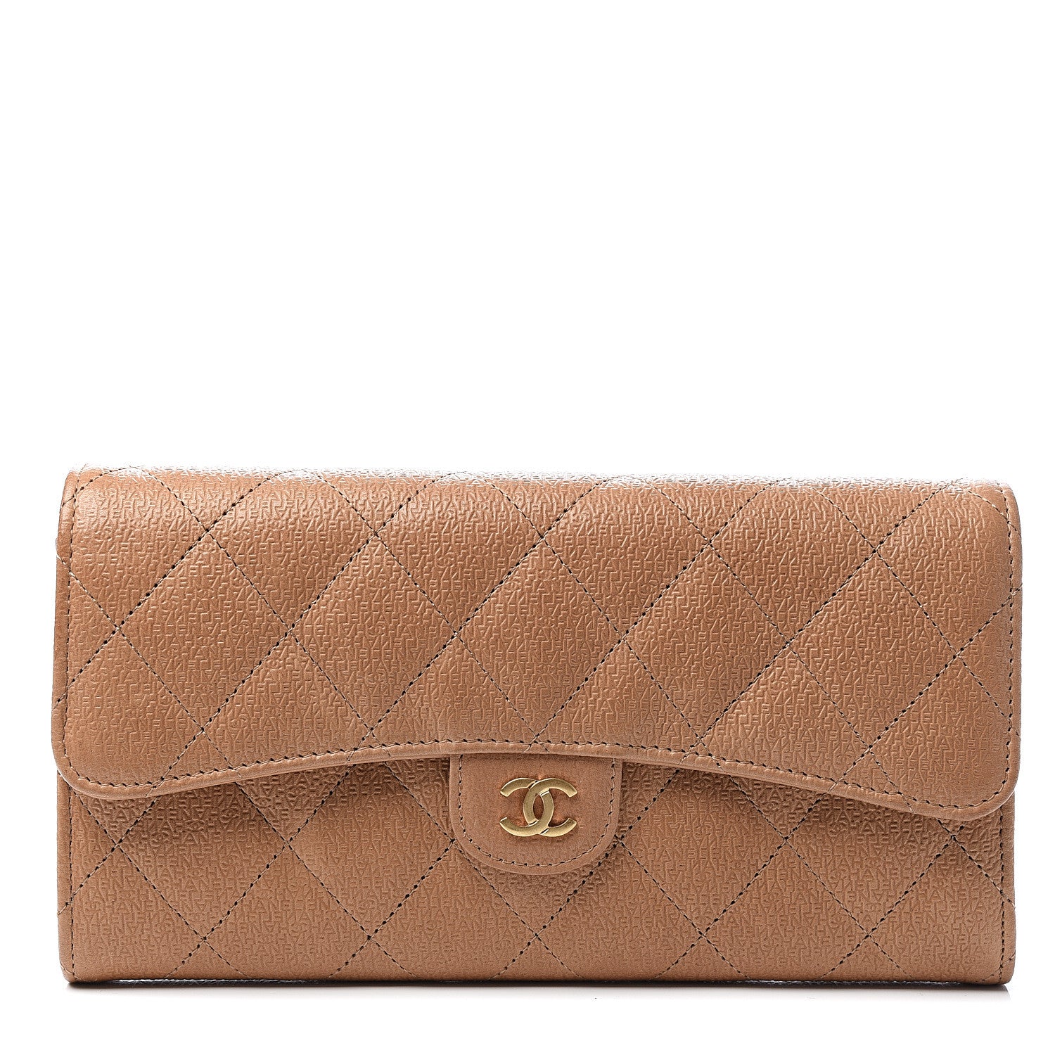 Chanel Letter Calfskin Embossed Quilted Large Gusset Flap Wallet Beige 1 of 7