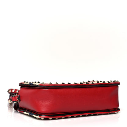 Valentino Garavani Calfskin Canvas Zig Zag Print Rockstud Flip Lock Camera Crossbody Bag Red Blue 4 of 11