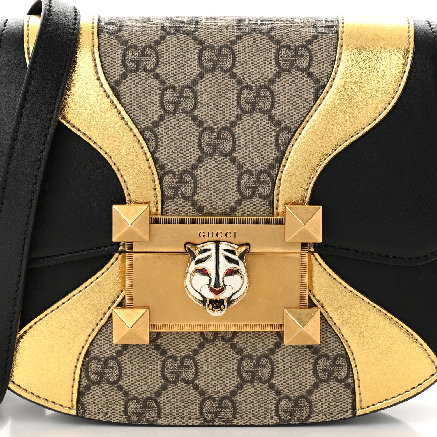Gucci GG Supreme Monogram Small Osiride Shoulder Bag Black Gold 8 of 12