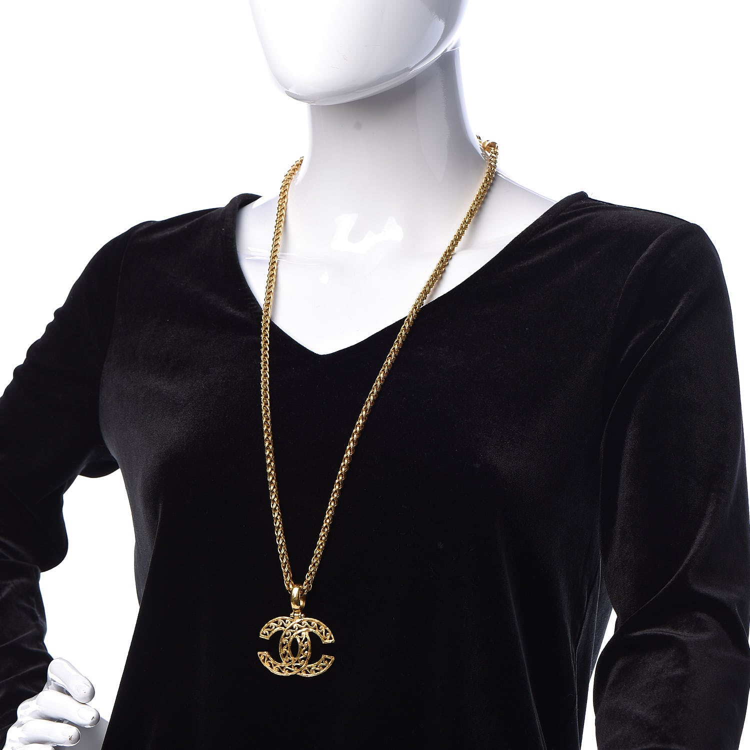 Chanel CC Pendant Necklace Gold 2 of 4