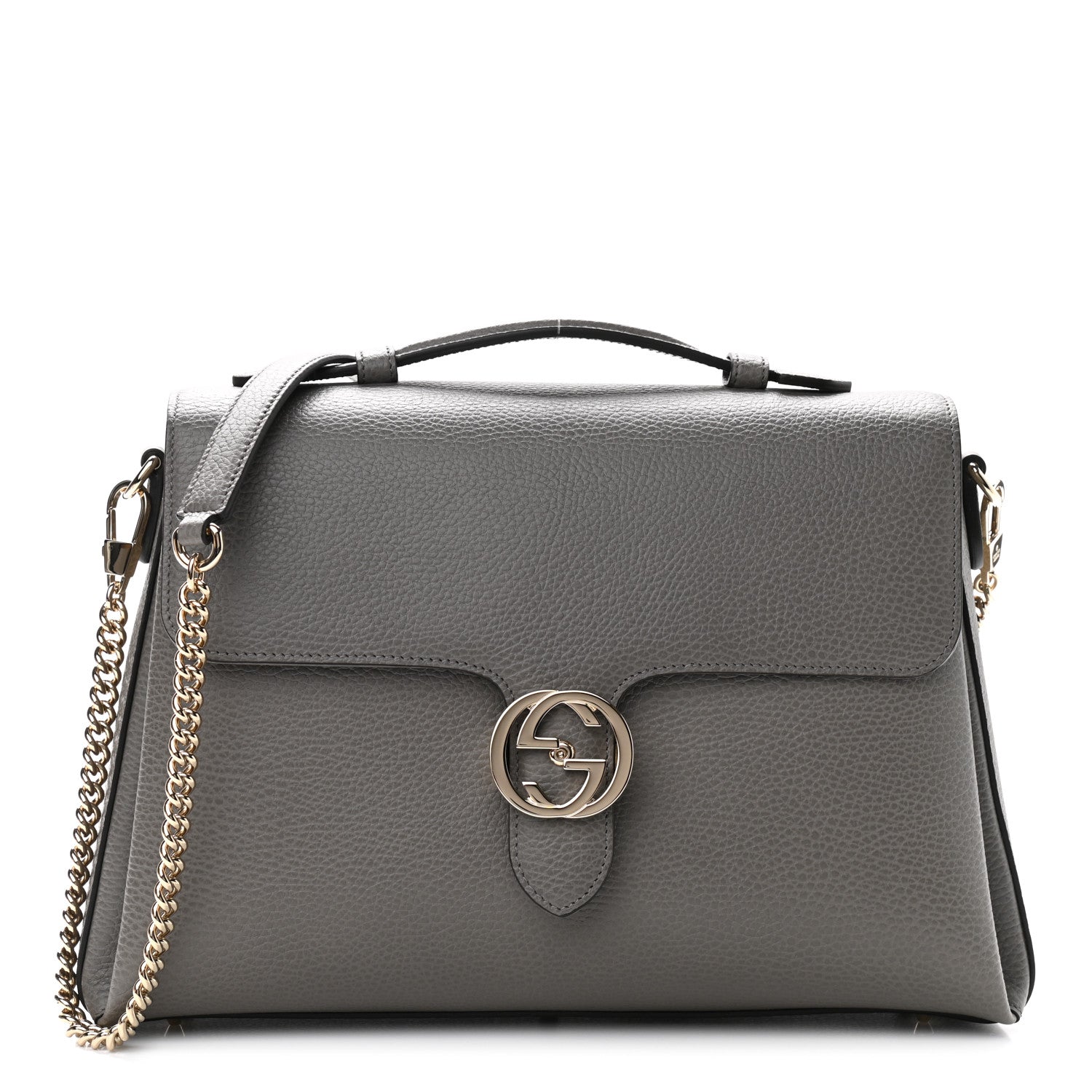 Gucci Dollar Calfskin Medium Interlocking G Top Handle Shoulder Bag Loess 1 of 9