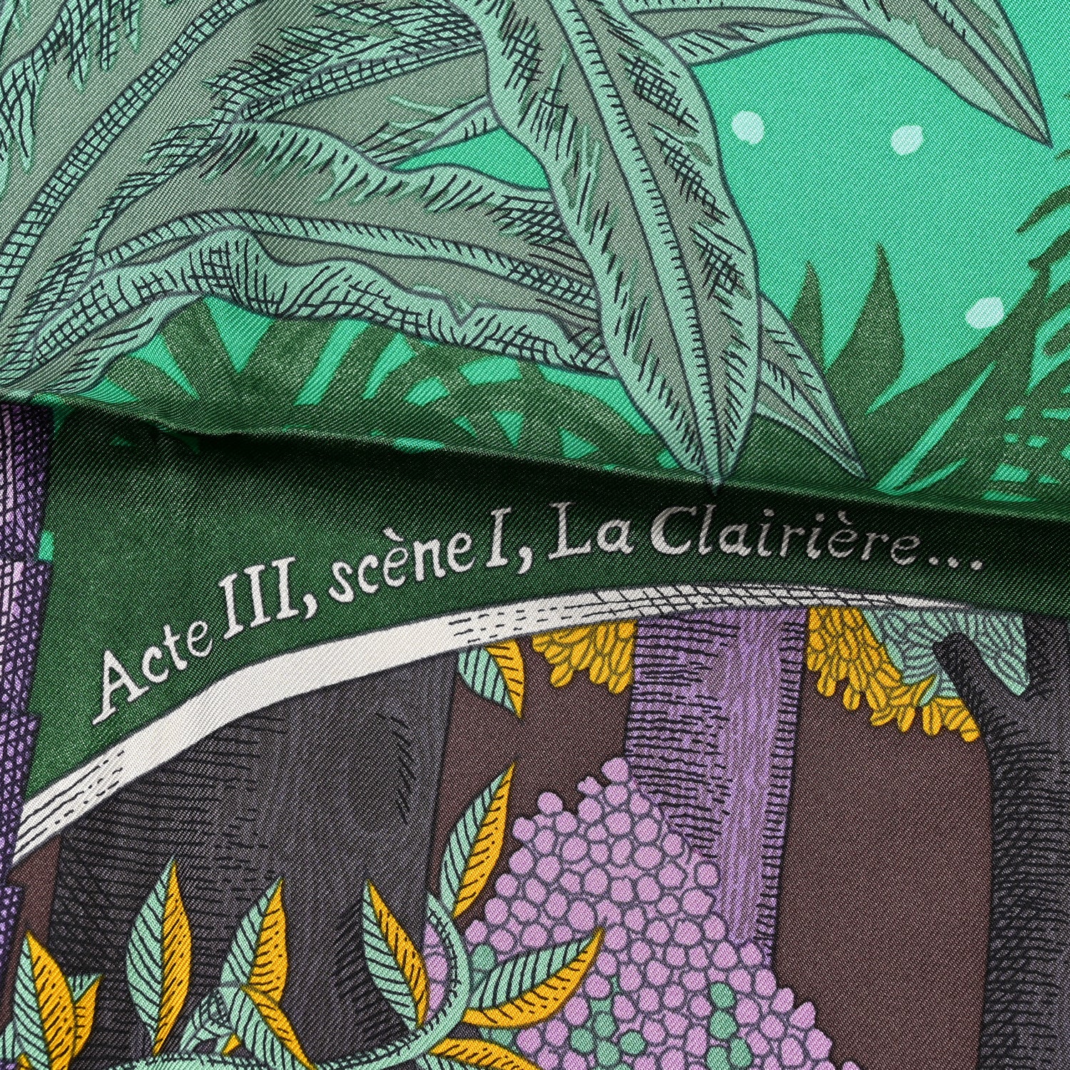 Hermes Silk Twill Acte III Scene I La Clairiere Scarf 90 Rouge Vert Mauve 3 of 6