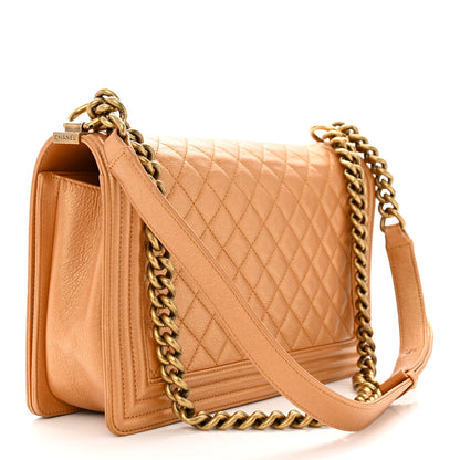 Chanel Metallic Calfskin Quilted New Medium Boy Flap Dark Gold 3 of 10