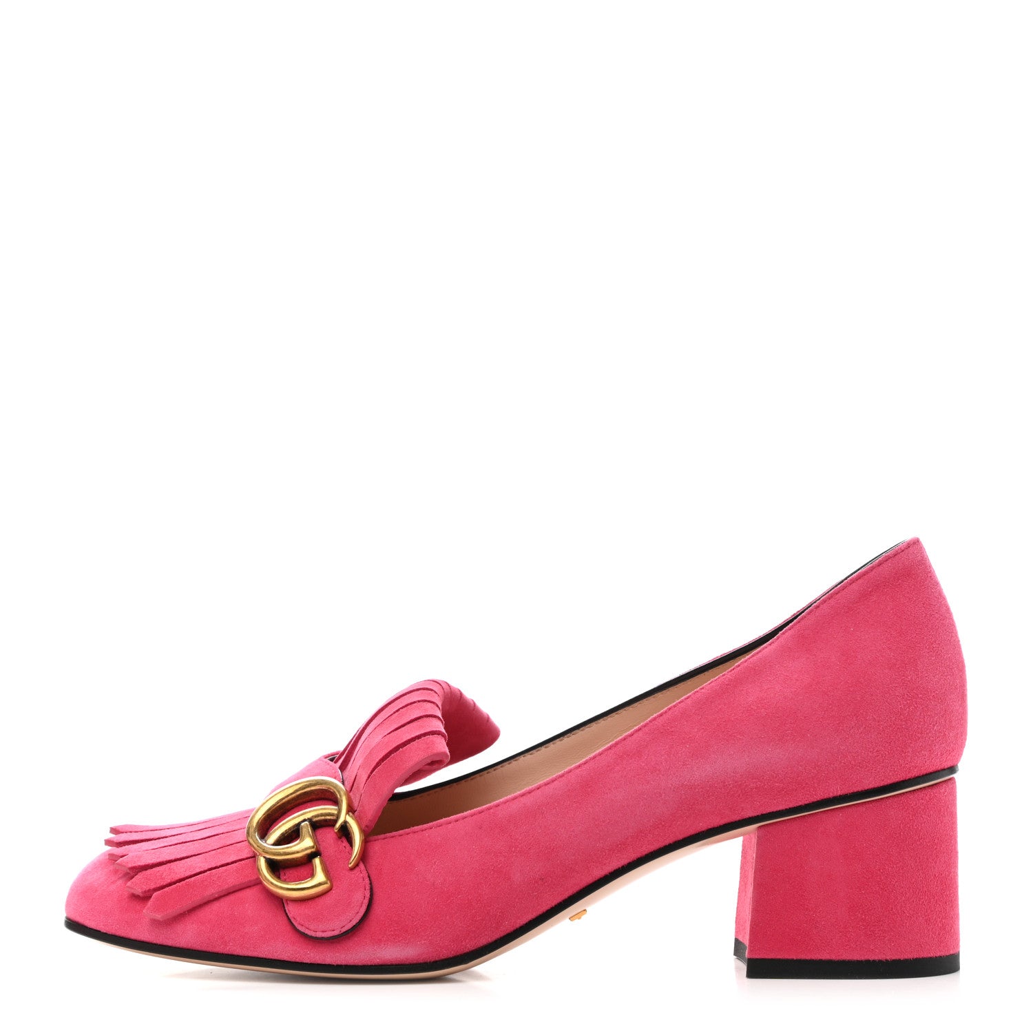 Gucci Kid Scamosciato GG Marmont Fringe 50mm Loafer Pumps 39 Hot Pink 1 of 10
