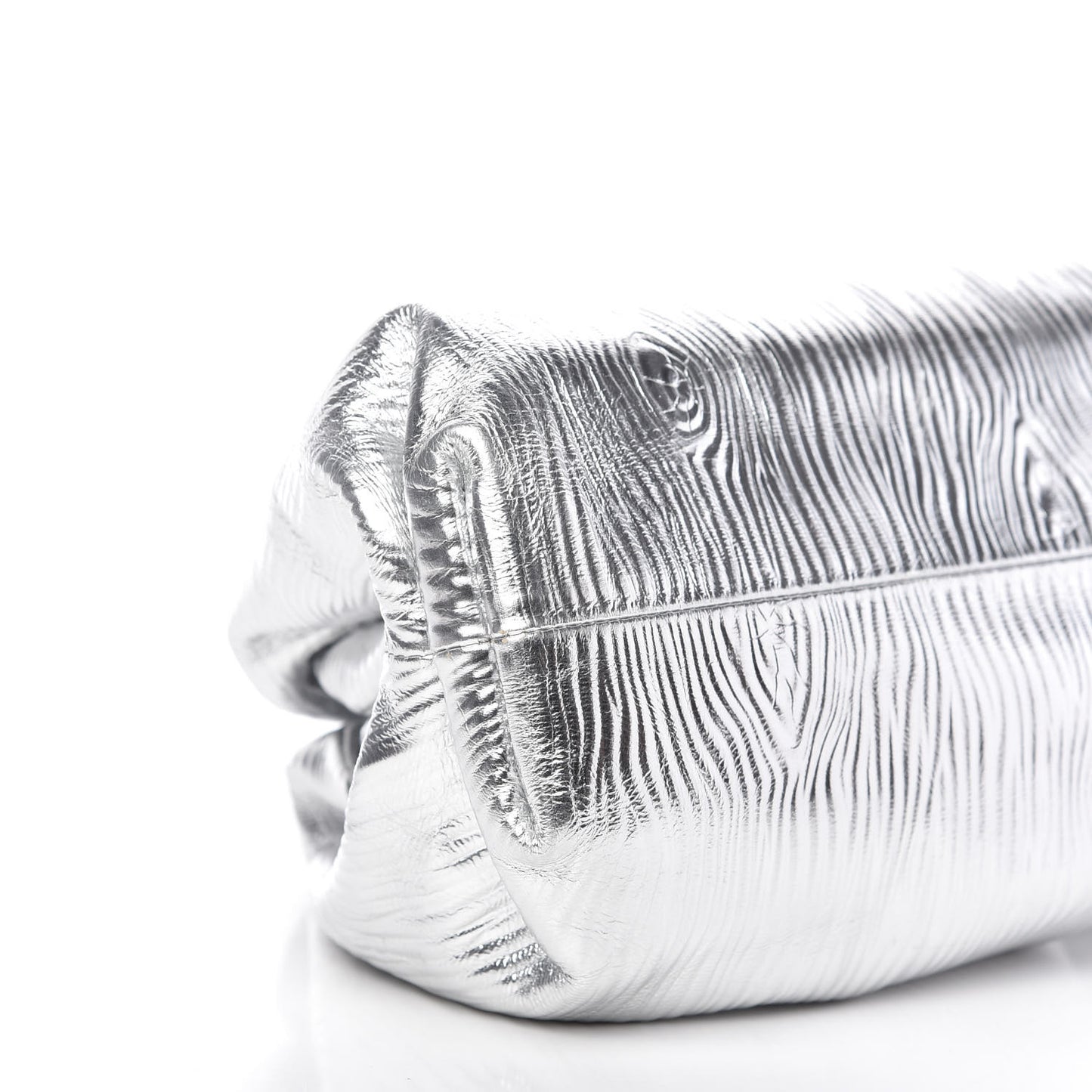 Metallic Bark Calfskin Embossed The Pouch Oversized Clutch Silver