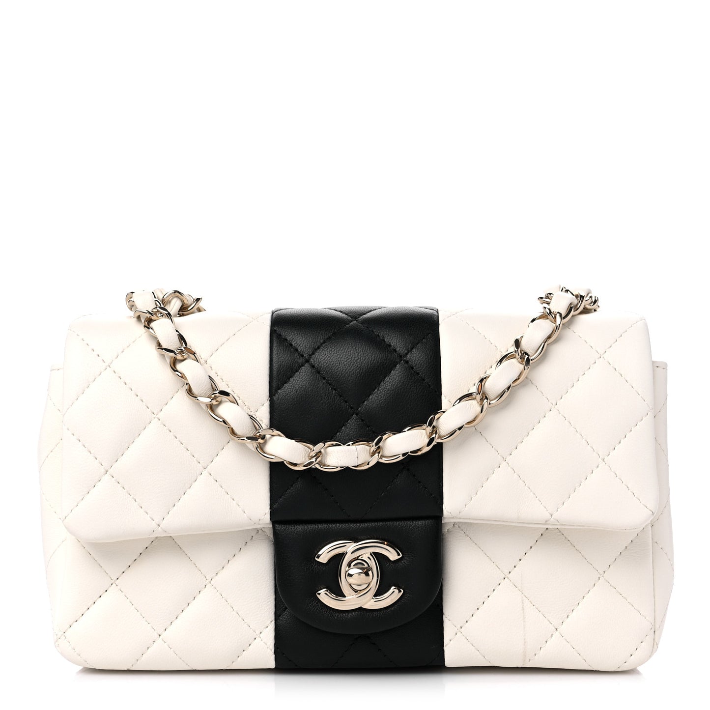 Lambskin Quilted Mini Rectangular Flap White Black