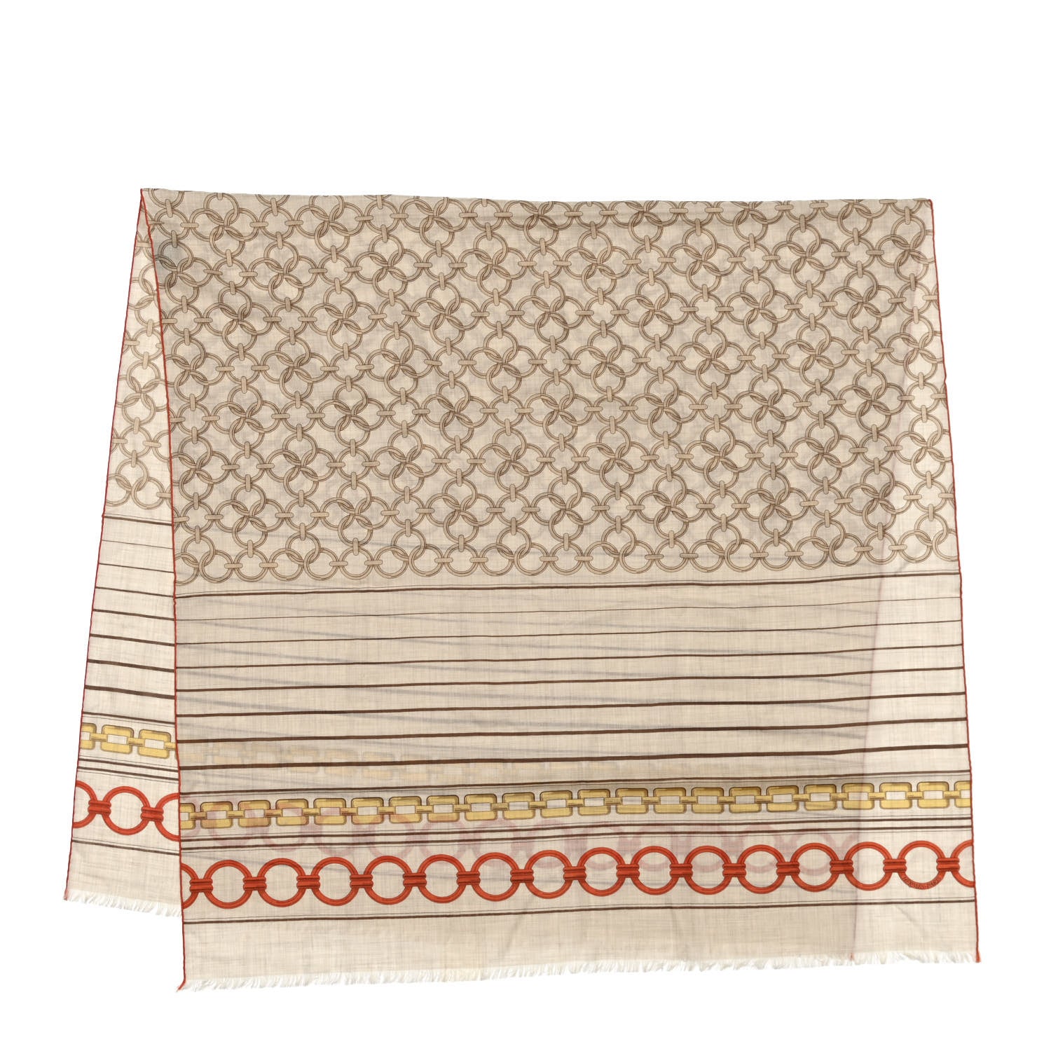 Hermes Cashmere Maillons Et Chaines Rectangle Beige Chine Brun Orange 2 of 4