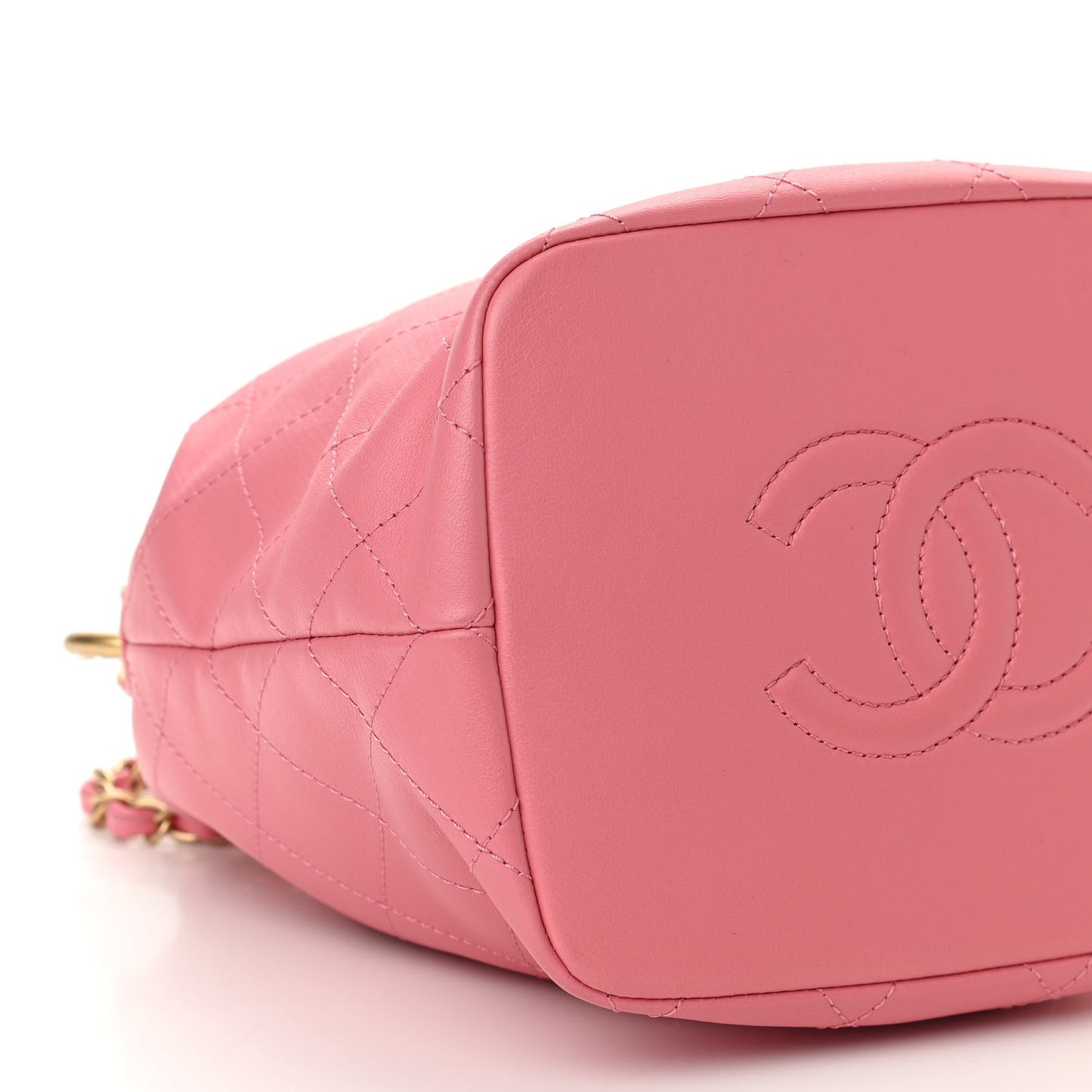 Lambskin Quilted Antique Signs Drawstring Bag Pink