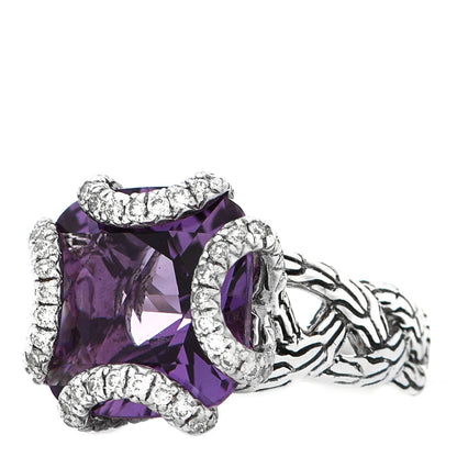 John Hardy Sterling Silver Diamond Amethyst Braided Ring 55 7.25 3 of 6