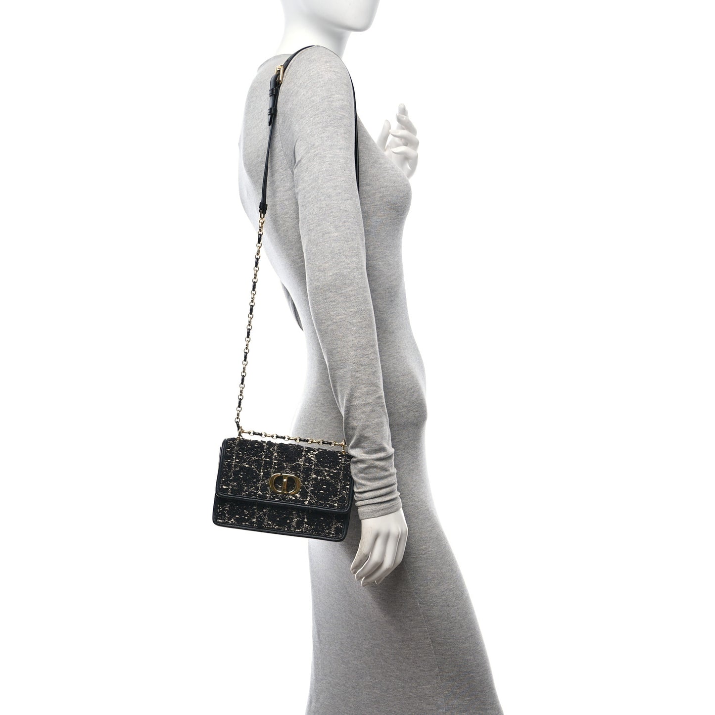 Tweed Macrocannage Mini Miss Caro Bag Black White