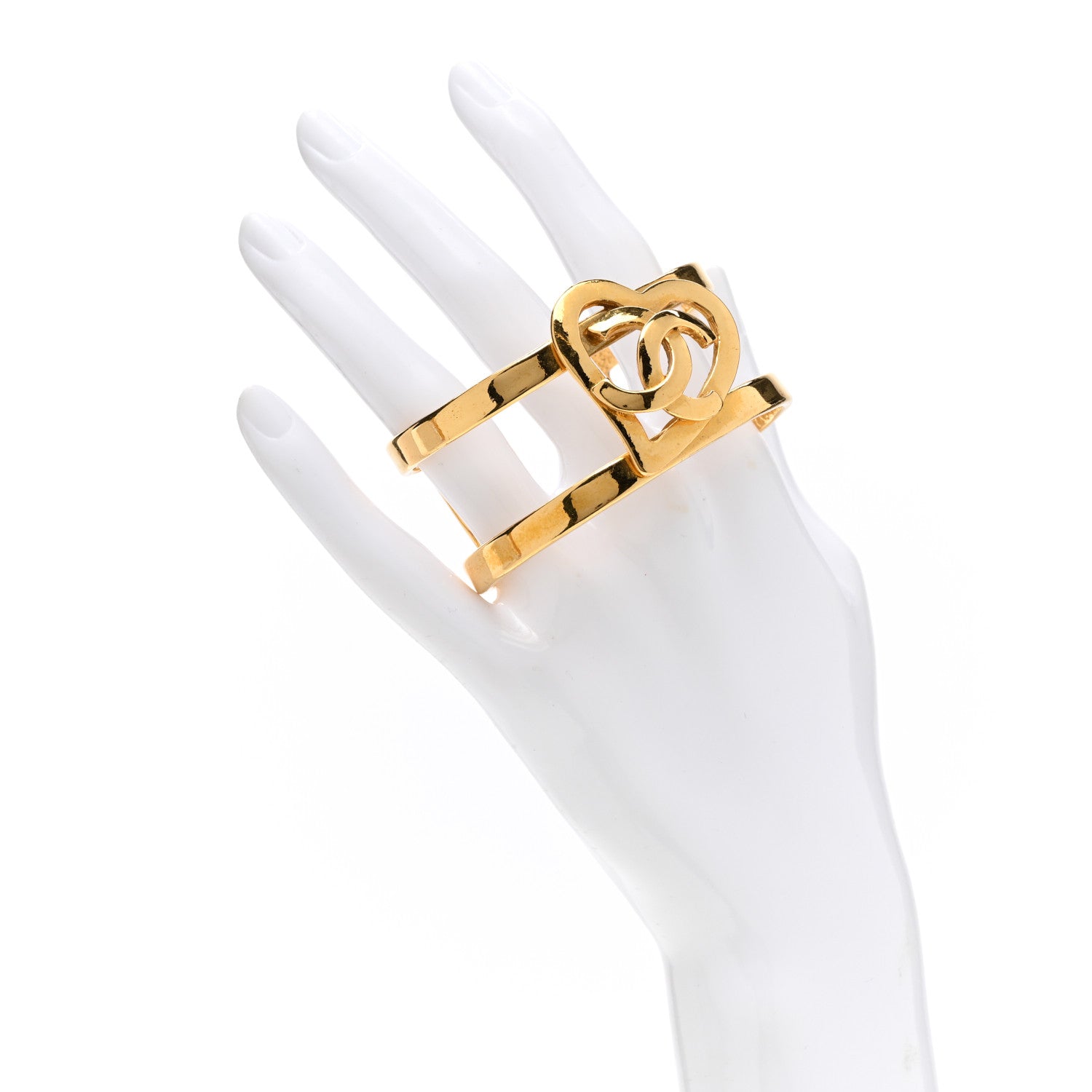 Chanel Metal CC Heart Cuff Gold 2 of 4