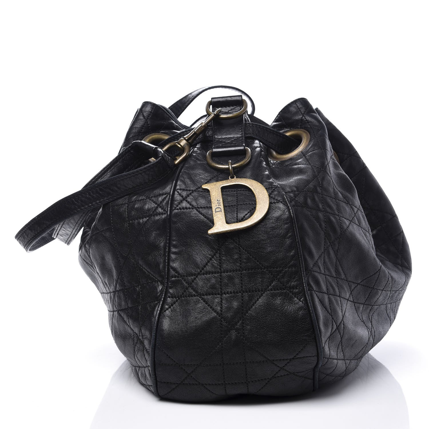 Christian Dior Lambskin Cannage Drawstring Bag Black 1 of 14