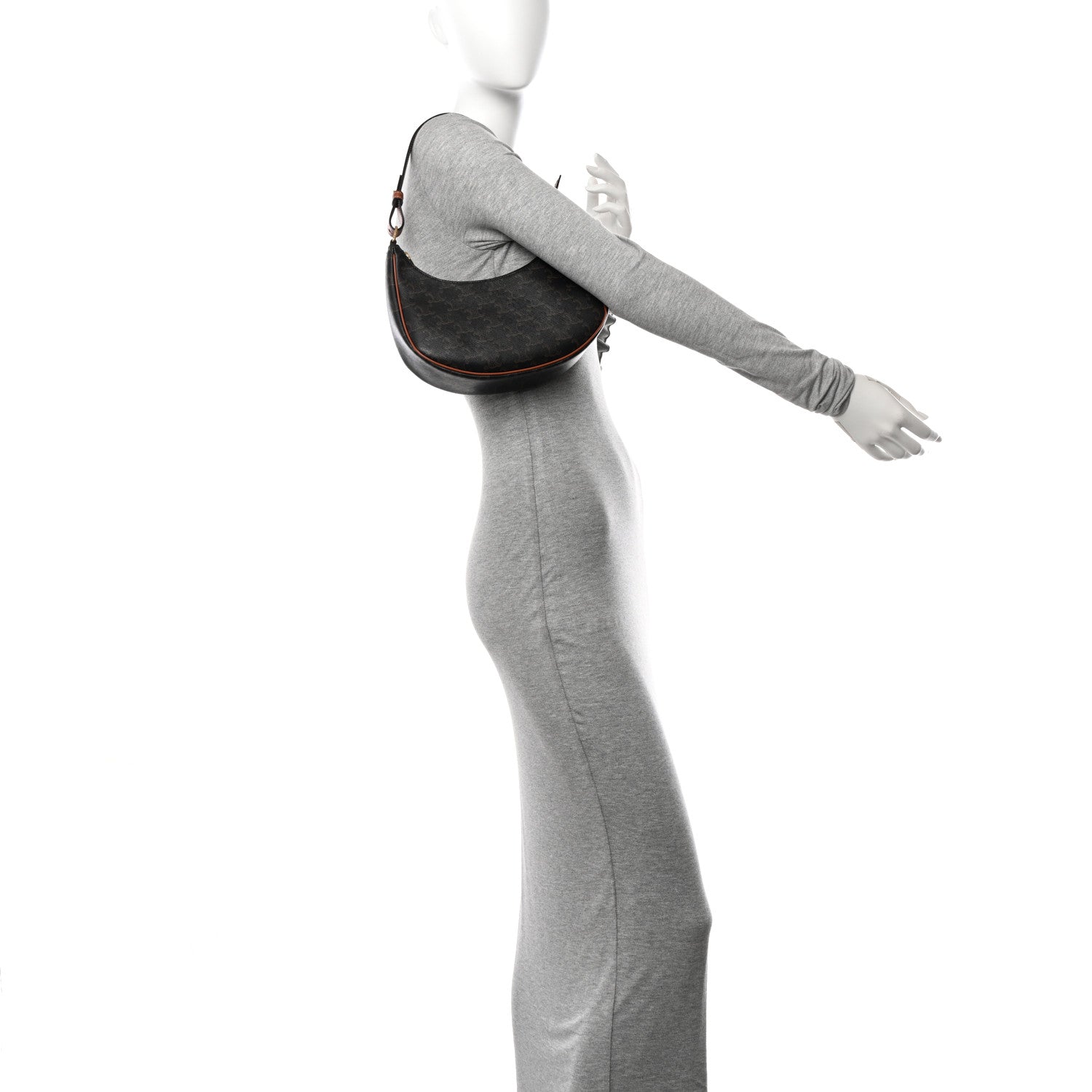 Celine Triomphe Canvas Calfskin Ava Shoulder Bag Tan 2 of 10