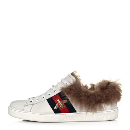 Gucci Calfskin Wool Web Bee Embroidered Mens Ace Sneakers 10 White 1 of 6