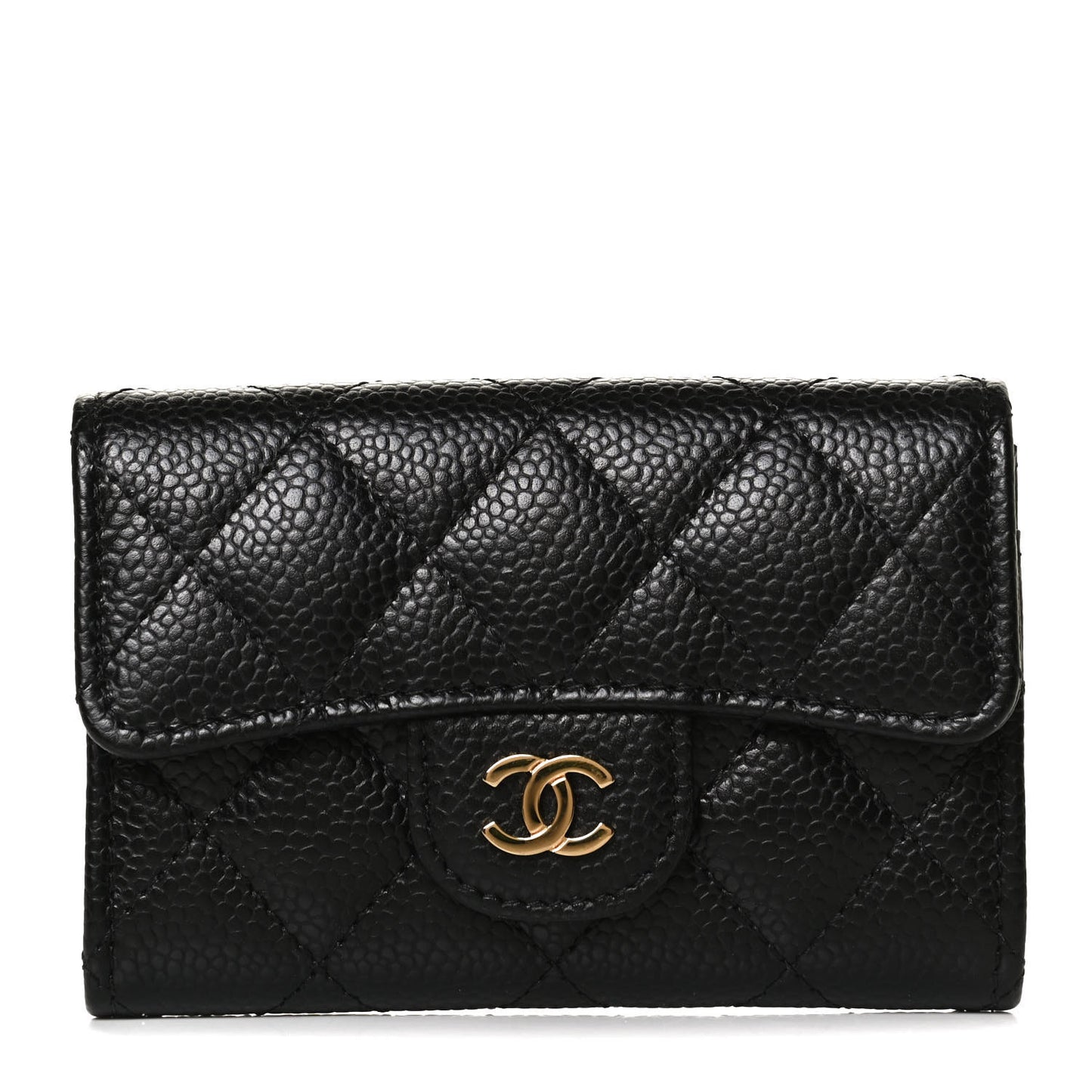 Caviar Quilted Flap Card Holder Wallet Black