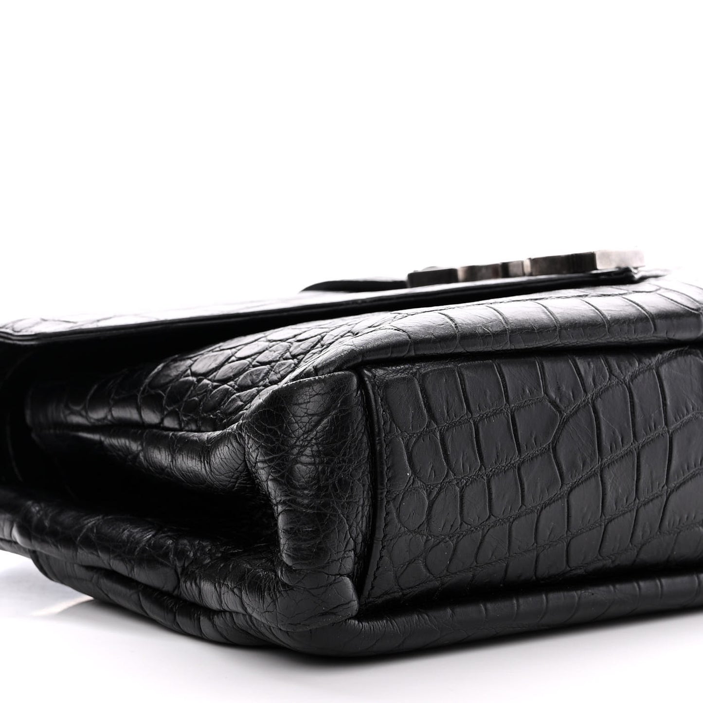 Calfskin Crocodile Embossed College Monogram Satchel Black