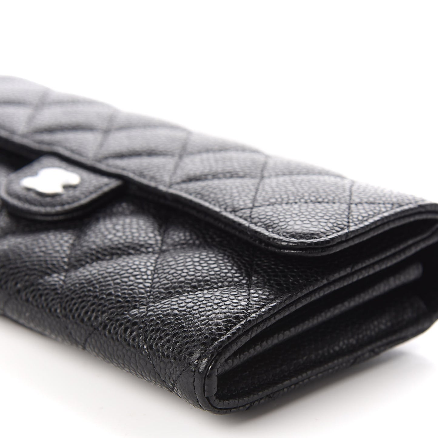 Caviar Quilted Large Gusset Flap Wallet Black