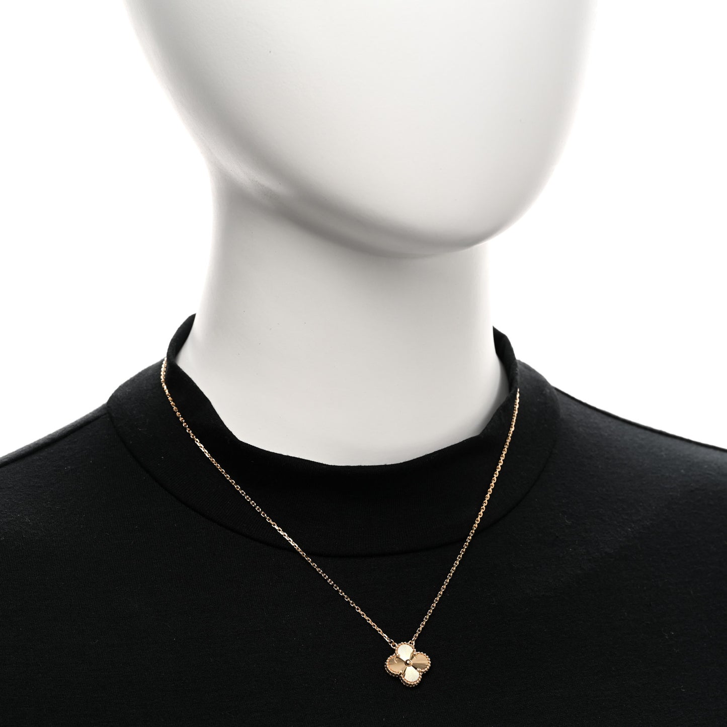 18K Yellow Gold Guilloche Vintage Alhambra Pendant Necklace