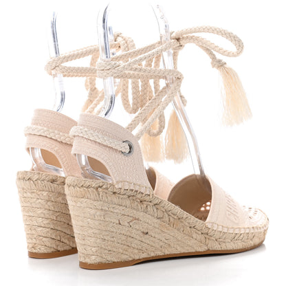 Christian Dior Canvas Embroidered Granville Ankle Tie Espadrille Wedges 39.5 Cream 3 of 4