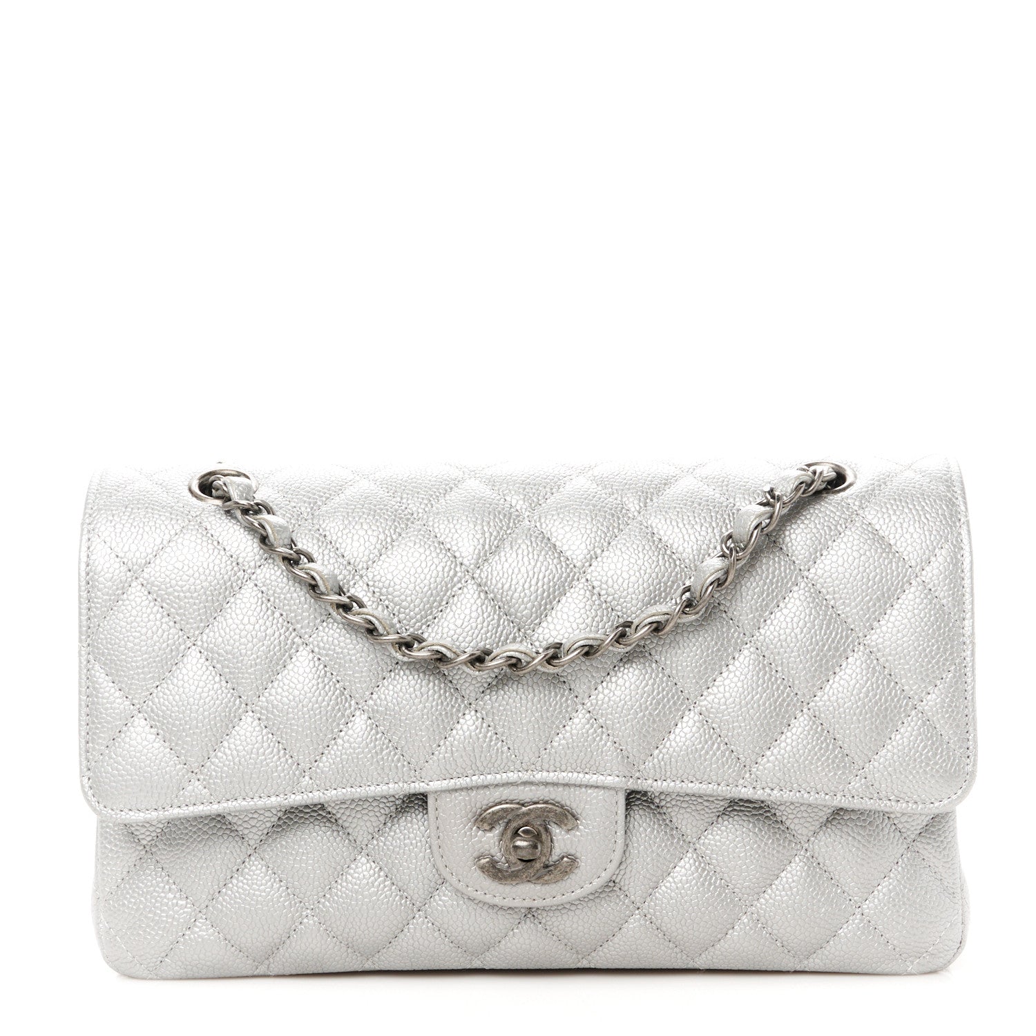 Chanel Metallic Caviar Quilted Medium Double Flap Silver 1 of 11