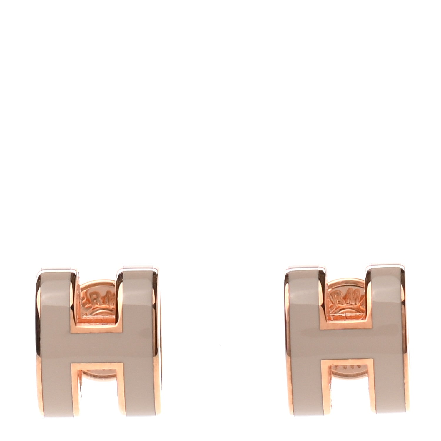 Hermes Rose Gold Lacquered Mini Pop H Earrings Marron Glace 1 of 4
